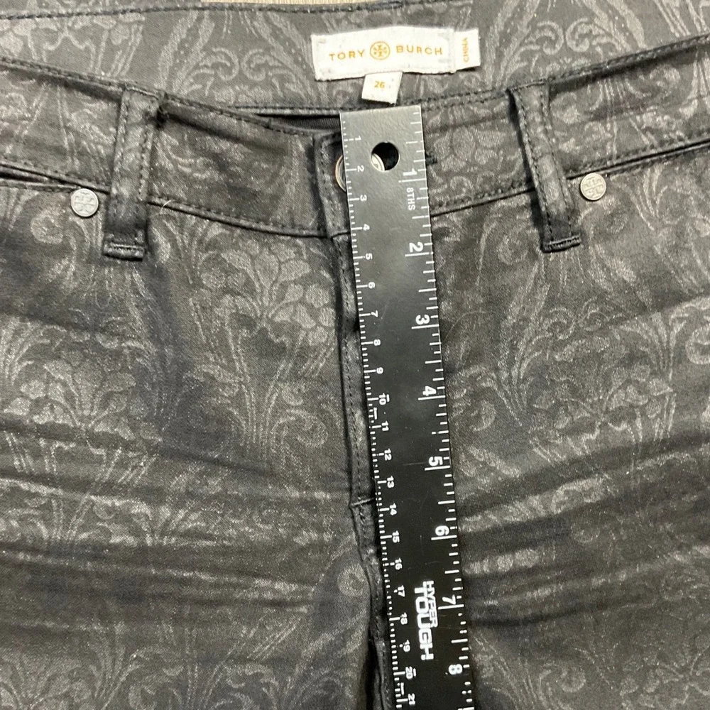 Tory Burch Baroque Jacquard Skinny Stretch Pants Womens 26 Black Designer Classy